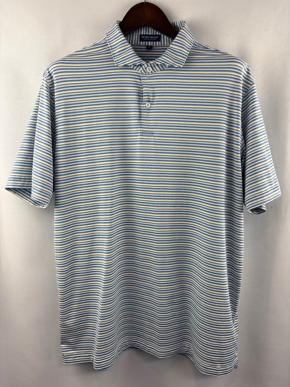 Men’s Peter Millar XL Blue, White, Black Striped Golf Polo
